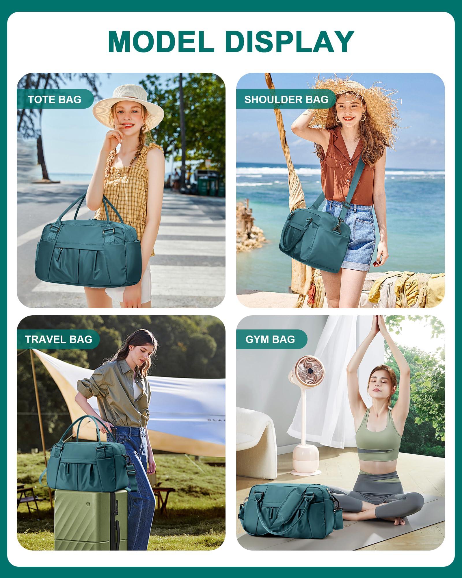 Borsone da Viaggio Donna, 40x20x25 Ryanair Bagaglio a Mano Borsa da Viaggio con Scomparto per le Scarpe, Borsa Sportiva Borsone da Palestra Grande, Borsa da Weekend,Borsa per Ospedale,J4-Pavone blu