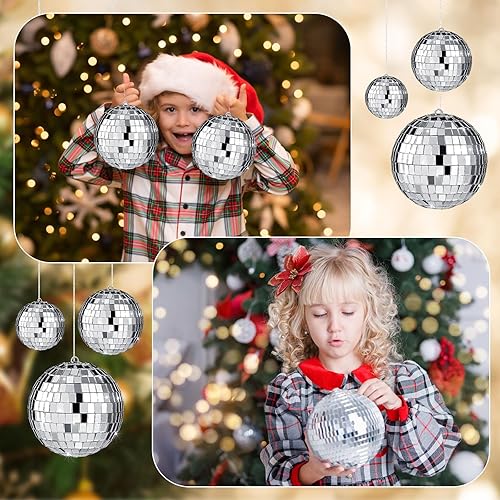Miniatura 5 de 100 bolas de discoteca con espejo, decoraciones de diferentes tamaños, bolas de discoteca plateadas a granel, adornos colgantes para árbol de