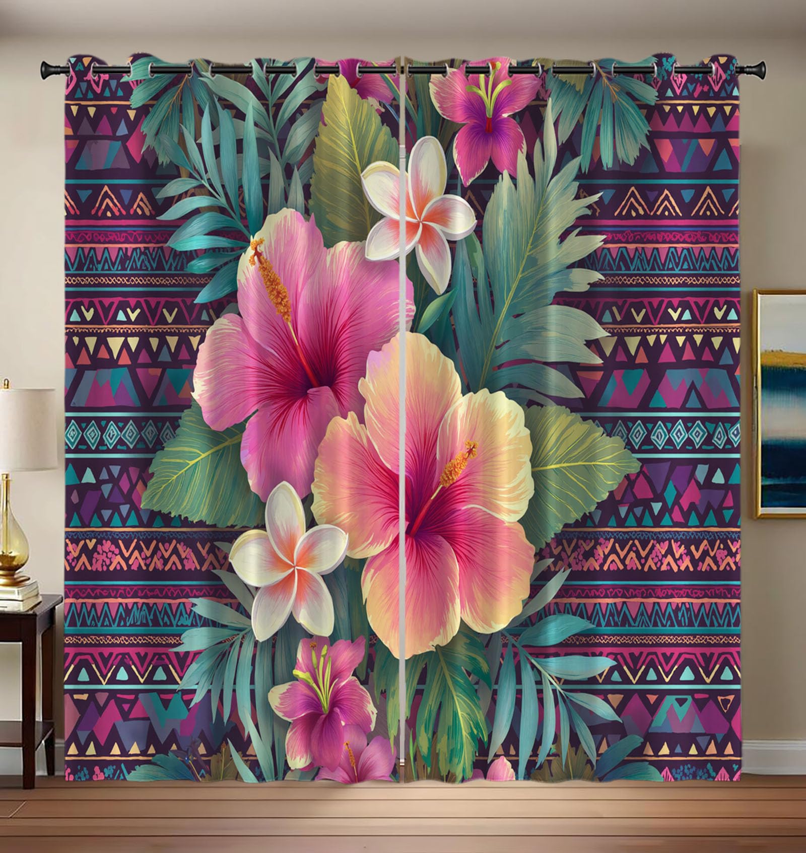 Rideaux oeillets de haute qualité au motif imprimé aztèque et tropical raffiné