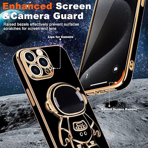 Miniatura 10 de Pepmune Funda para iPhone 15, lindo soporte de astronauta 3D con 2 protectores de pantalla protección de cámara Soporte de silicona suave a prueba