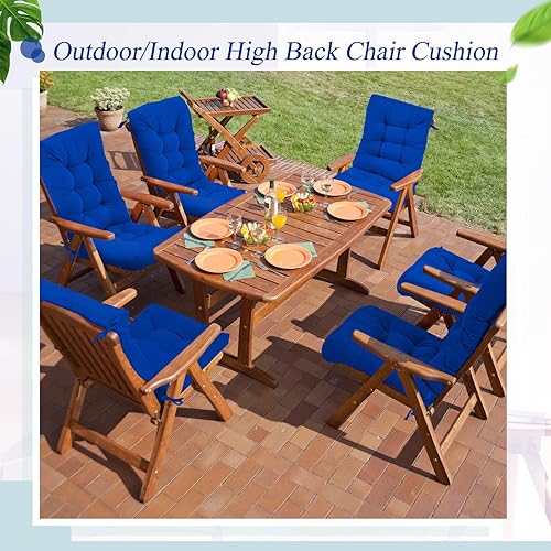 Miniatura 5 de Juexica 4 juegos de cojines de silla de patio al aire libre, cojín de asiento de respaldo alto con botones, cojín de repuesto para silla mecedora,
