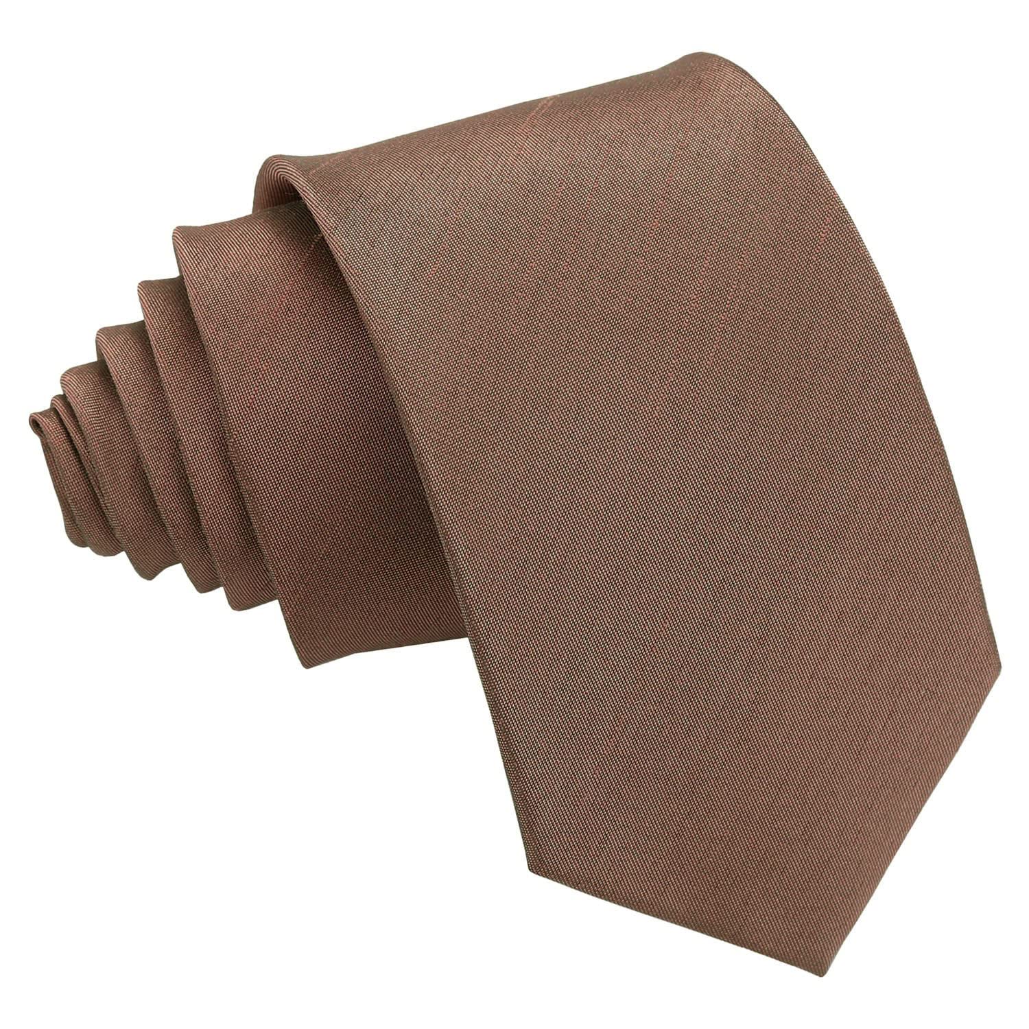 DQT Mens Plain Shantung Tie – 7cm Slim Necktie for Wedding Business & Formal Wear - Bronze