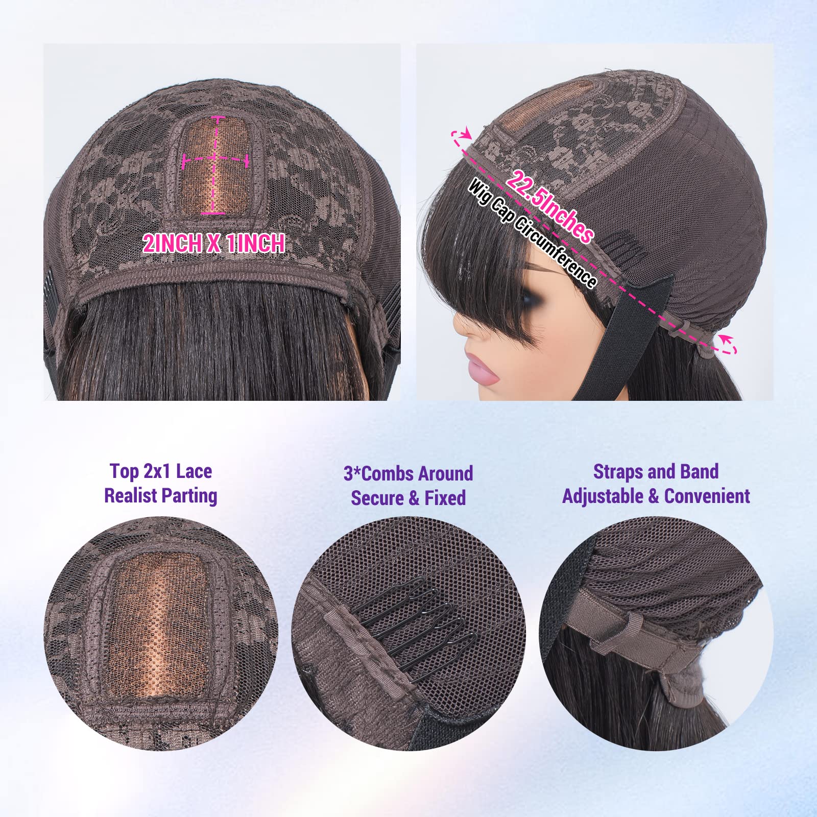 LUVME HAIR 10 cali krótka czarna prosta peruka z minimalistycznym 2x1 koronkowa skóra głowy dla kobiet niskie napięcie projekt do codziennego noszenia peruka ochronna bez kleju do włosów naturalnych