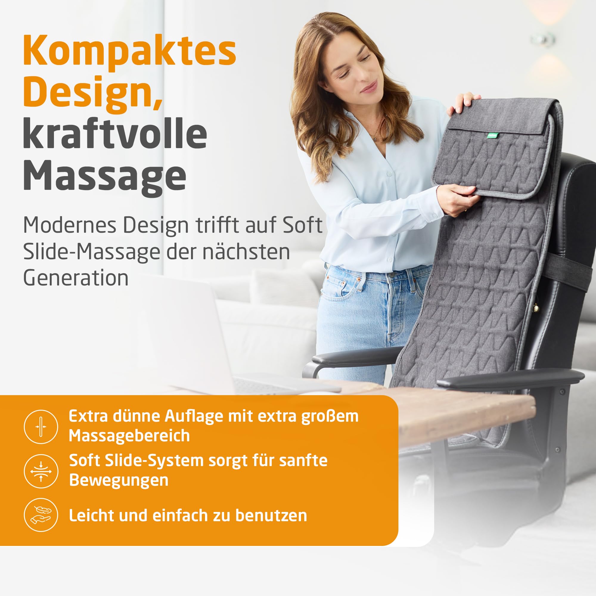 medisana MC 700 Shiatsu-Massagesitzauflage, Massagegerät für Rücken, Nacken, Schultern, extra dünne und leichte Massagematte mit großer Massagefläche und Wärme, nutzbar im Liegen und Sitzen