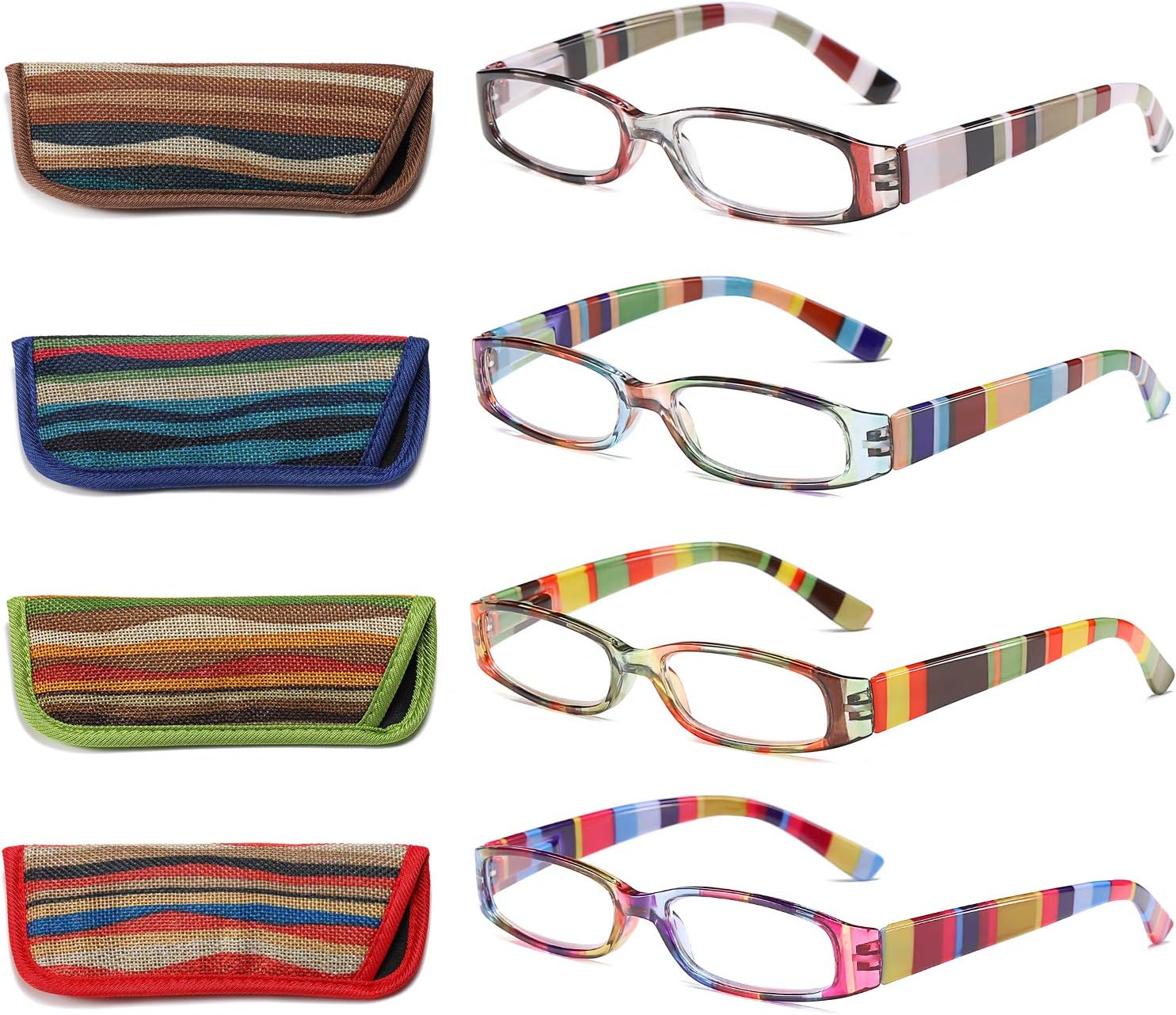 Reading Glasses 4 Pairs Fashion Ladies Readers Spring Hinge with Pattern Print Multicolor Eyeglasses for Women +1.75