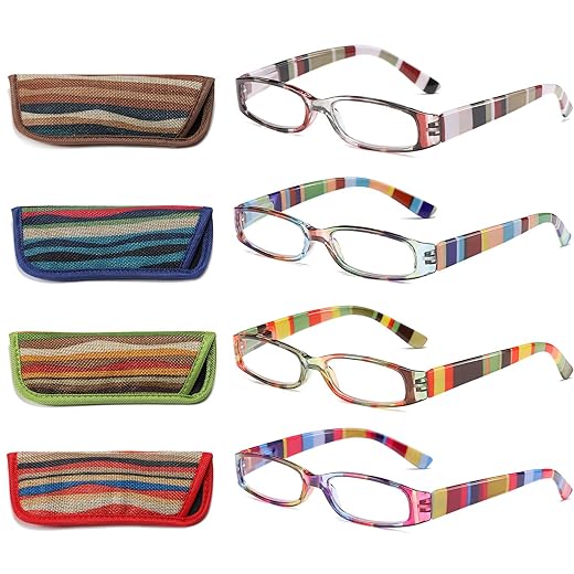 Óculos De Leitura 4 Pares, Moda Feminina, Com Dobradiça Mola E Estampa, Grau Para Mulheres +1,5