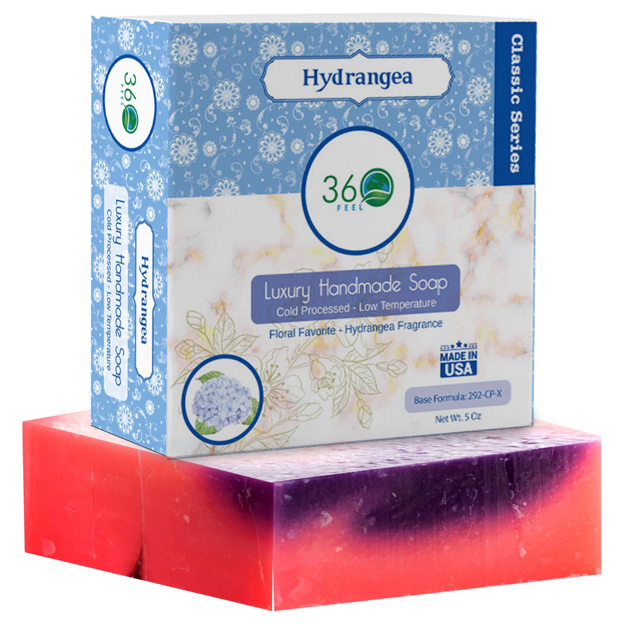 360Feel Hydrangea Soap -5oz Castile Handmade Soap bar - Hydrangea Floral fragrance- Pure Lavender Essential Oil Natural Soaps- Great as Anniversary Wedding Gifts Christmas stocking stuffer