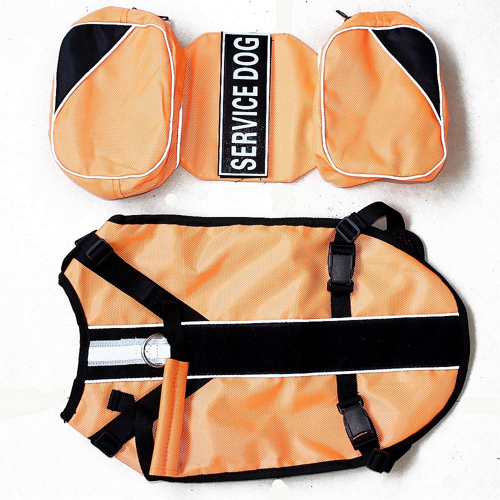 SERVICE DOG Sac à dos harnais amovible avec patchs d'étiquette (taille M pour une circonférence de 50,8 à 61 cm, orange)