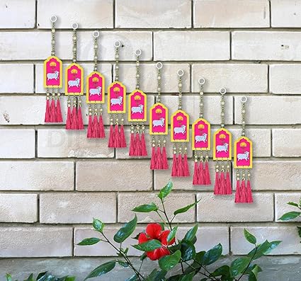 DIPTI HANDICRAFT Door Entrance Hanging pichwai Cow and Lotus Wall Hanging toran(10 pcs) for Pooja Room Entrance Hanging bandarwal for Door toran Diwali Decor toran Wedding and All Festival Decor