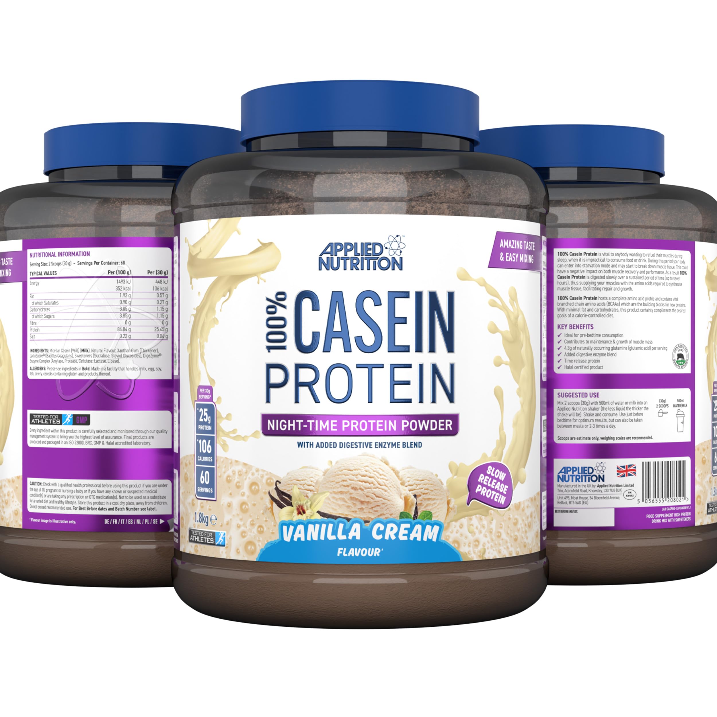 Applied Nutrition 100% Caséine, Vanille Cream, 1,8kg, 60 Portions