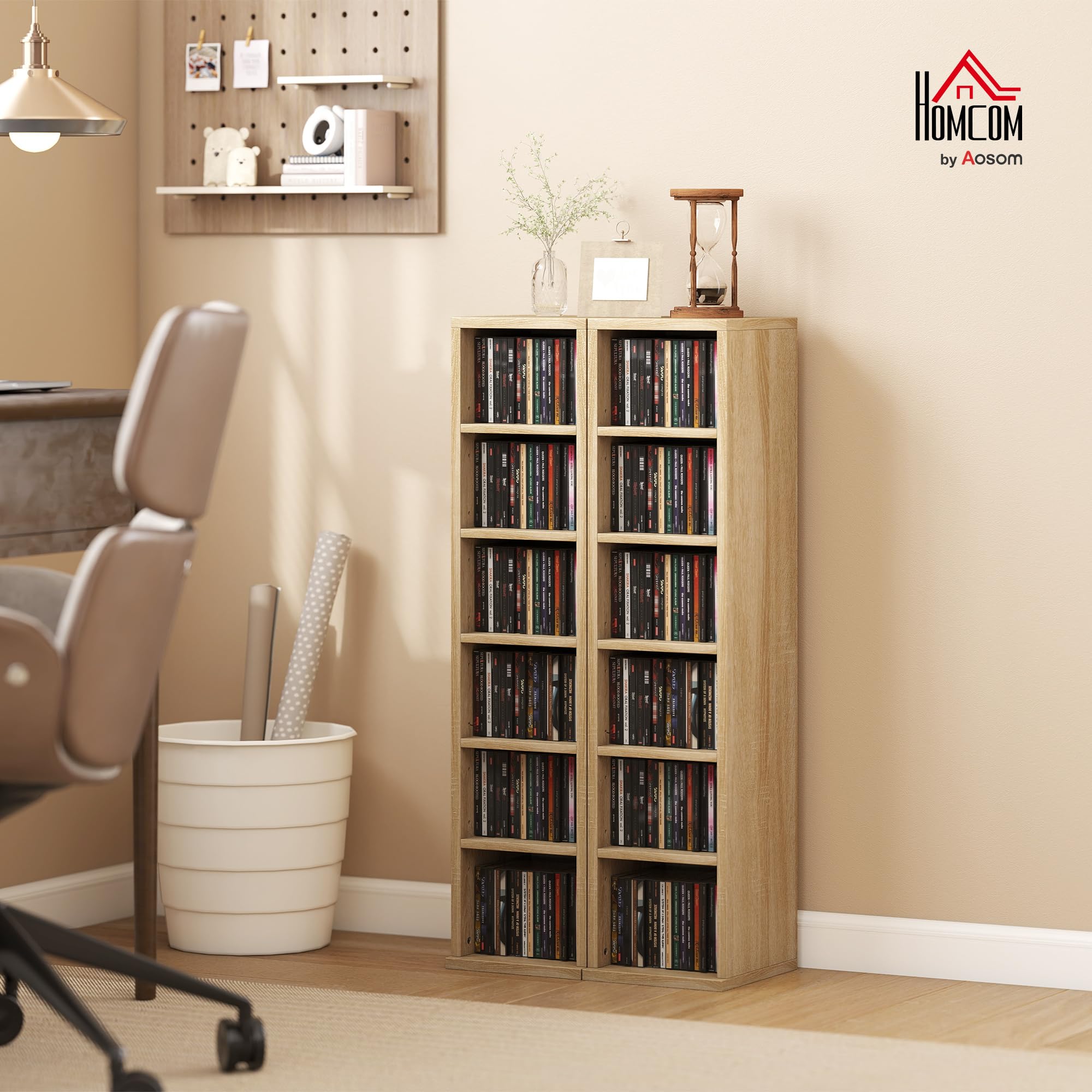 HOMCOM 2er-Set Regalsäulenschrank CD-DVD-Aufbewahrungsschrank 6 + 6 Fächer 21 x 22,5 x 88,5 cm max. Kapazität 204 CDs Eiche