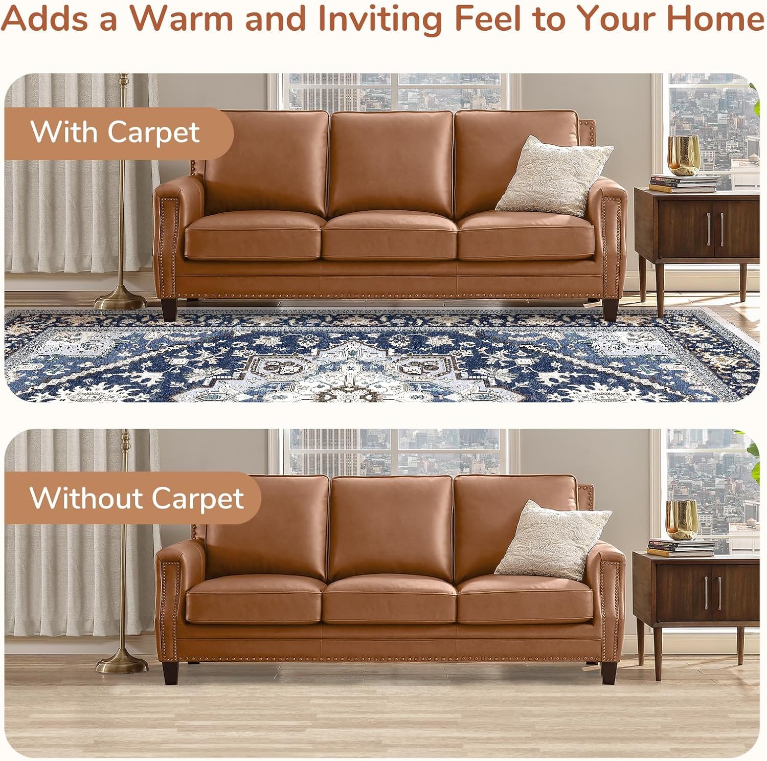 OPPODREAM Soft Area Rugs 5x7, 5x7 Washable Rug with Non Slip Backing, 5 x 7 Faux Cashmere Low-Pile Carpet, Navy Blue & Gold