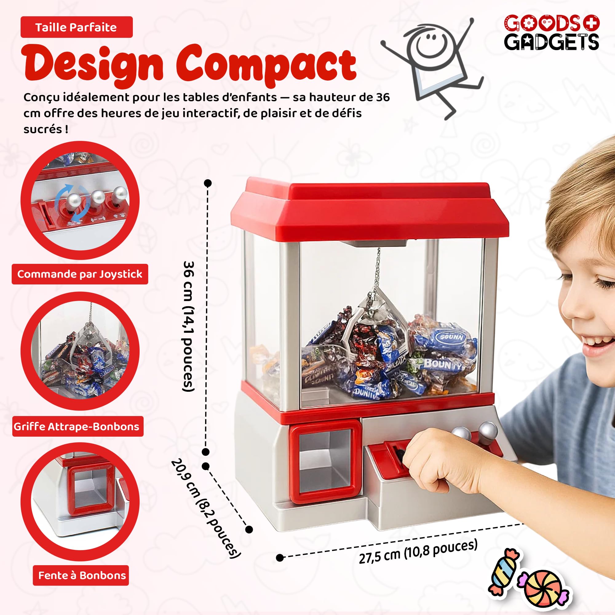 GOODS+GADGETS Candy Grabber Machine à Bonbons Rouge