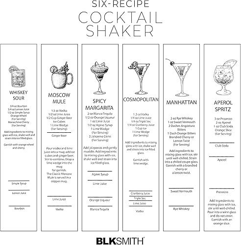 Miniatura 5 de BLKSMITH Coctelera de vidrio con recetas, juego de botellas de vidrio de 14 onzas con colador y jigger integrados, vaso coctelero perfecto para