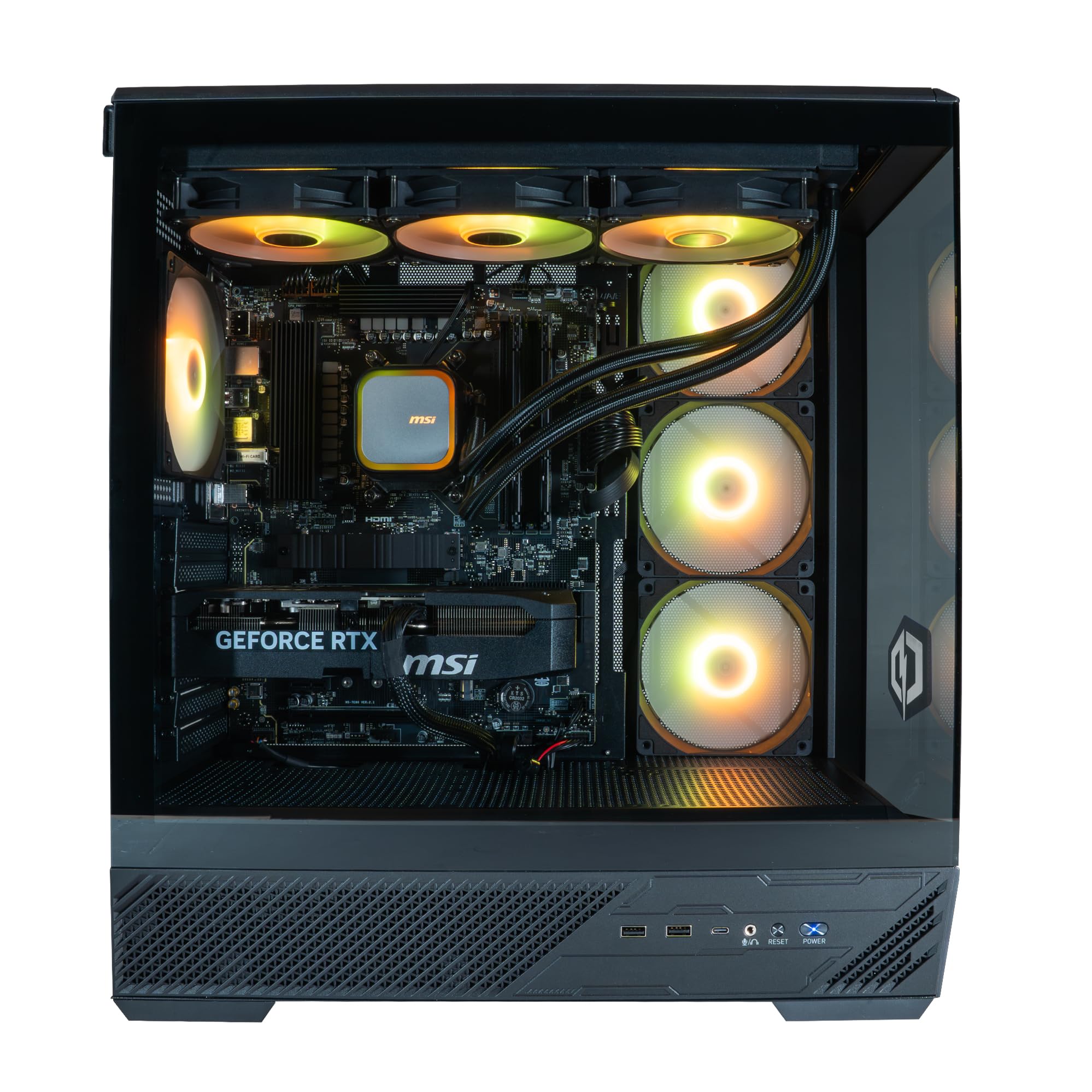 CyberpowerPC x MSI PBM Gaming PC - AMD Ryzen 7 9700X, Nvidia RTX 5070, 32GB RAM, 1TB NVMe SSD, 850W PSU, Windows 11, Liquid Cooling, Mag Pano 130R PZ Black Case