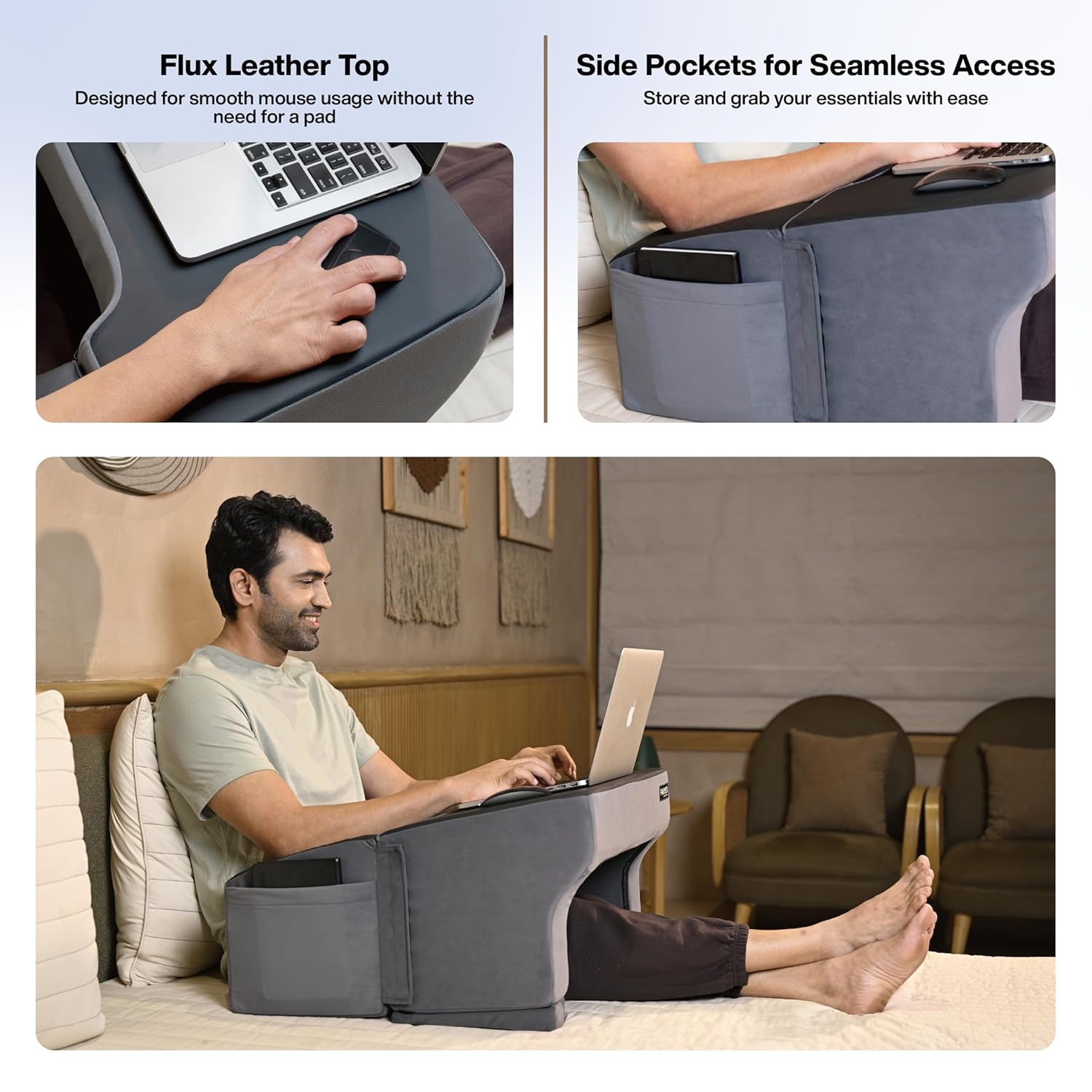 FOVERA Lap Desk Pillow | Height Adjustable, Soft & Comfortable Armrest, Easy to Store | for Working on Laptop, Reading & Gaming | Work from Home Pillow | Perfect for Using on Bed, Sofa & Floor (Grey) 36 81SZjMrdPRL. SL1500