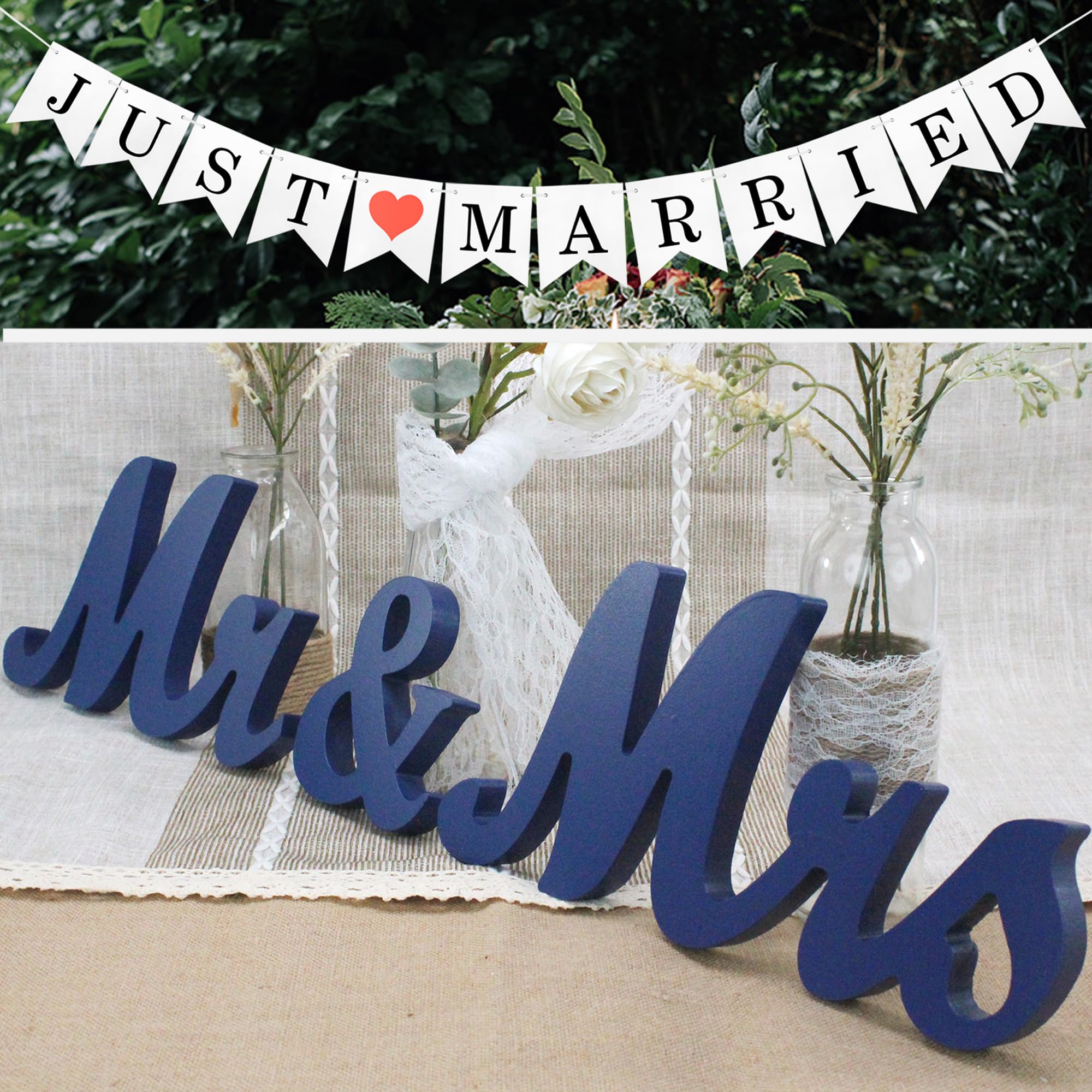 Dark Blue Wooden Letters "Mr & Mrs" for Wedding Table, Just Married Banner and Mr. and Ms. Wedding Decoration, Mister and Miss Wooden Sign, Mr and Ms Wedding Gift