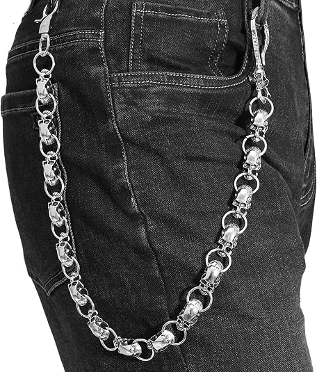 Skull Biker Chain Belt Heavy Goth Wallet Chain for Jeans Pants Unisex Metal