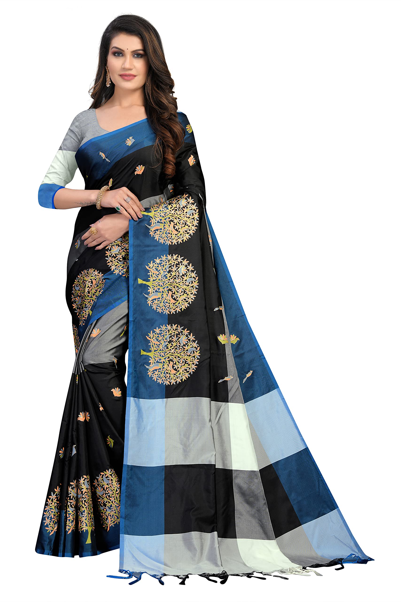 Leriya FashionWomen's Cotton Silk Foil Printed Saree kanjivaram pure banarasi silk saree with Unstiched Blouse piece