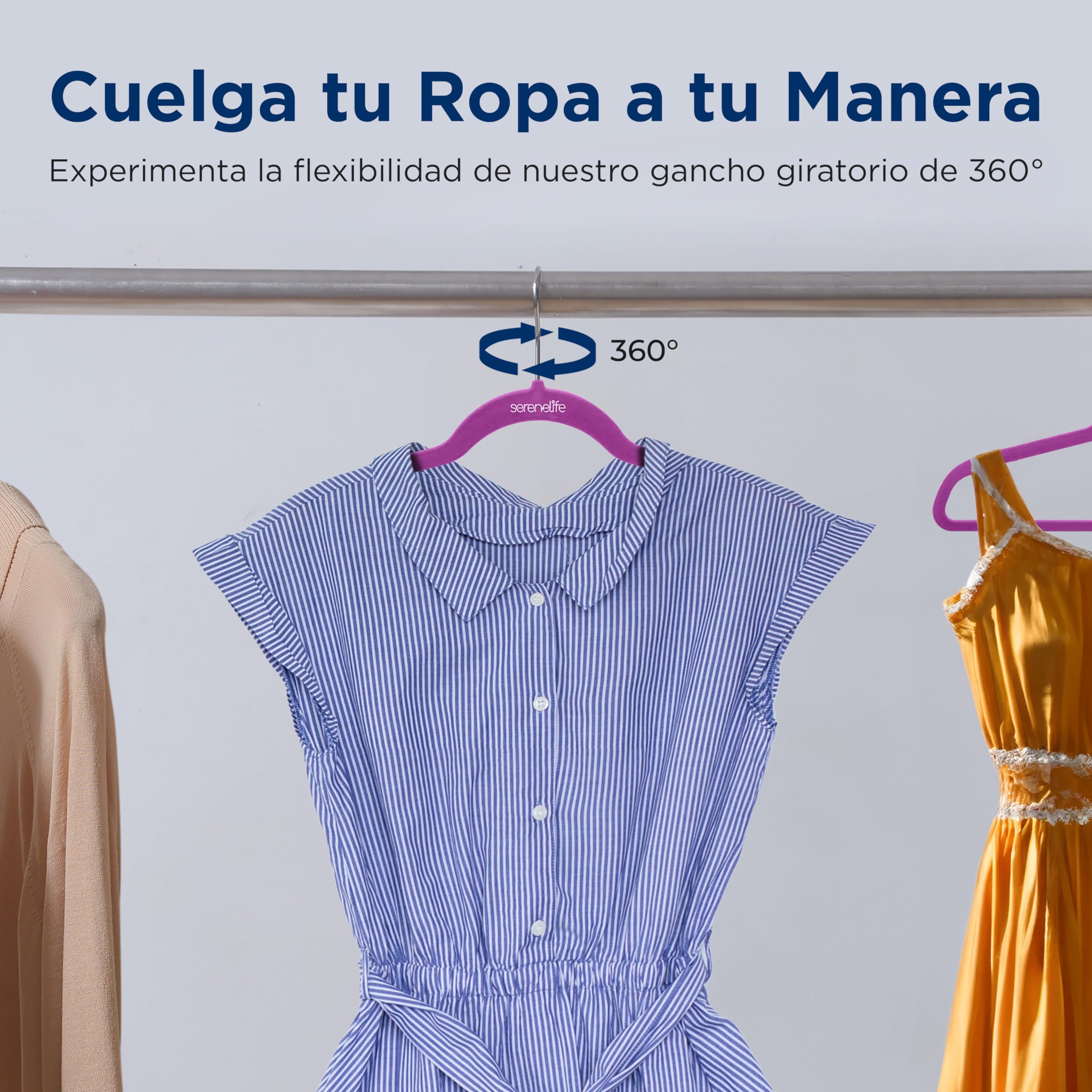 SereneLife Perchas, Ropa, de Terciopelo, Antideslizantes, Finas y Suaves. 50 Piezas, con Gancho Giratorio de 360°