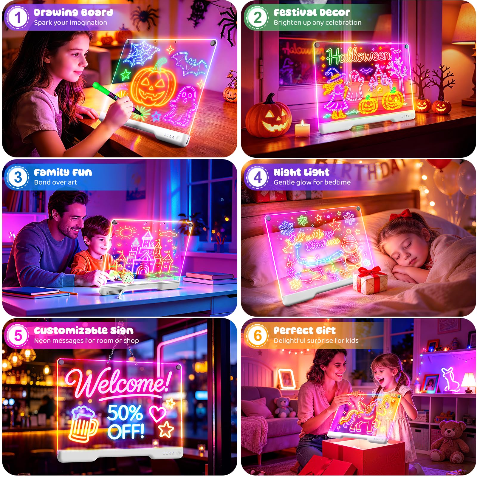 Amazon.co.jp: LEDお絵かきボード 9色のライトモード 充電式ネオン