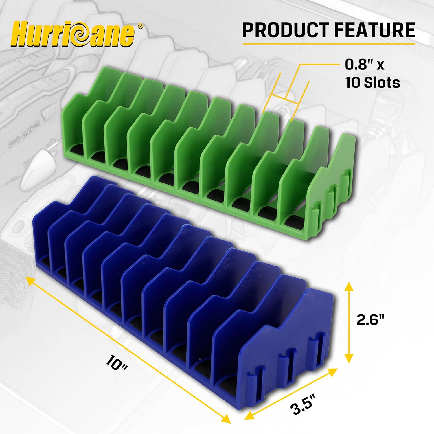 HURRICANE Pliers Organizer Rack with Non-Slip Rubber Base, Extendable Design, Blue and Green, 2 Pack image 2