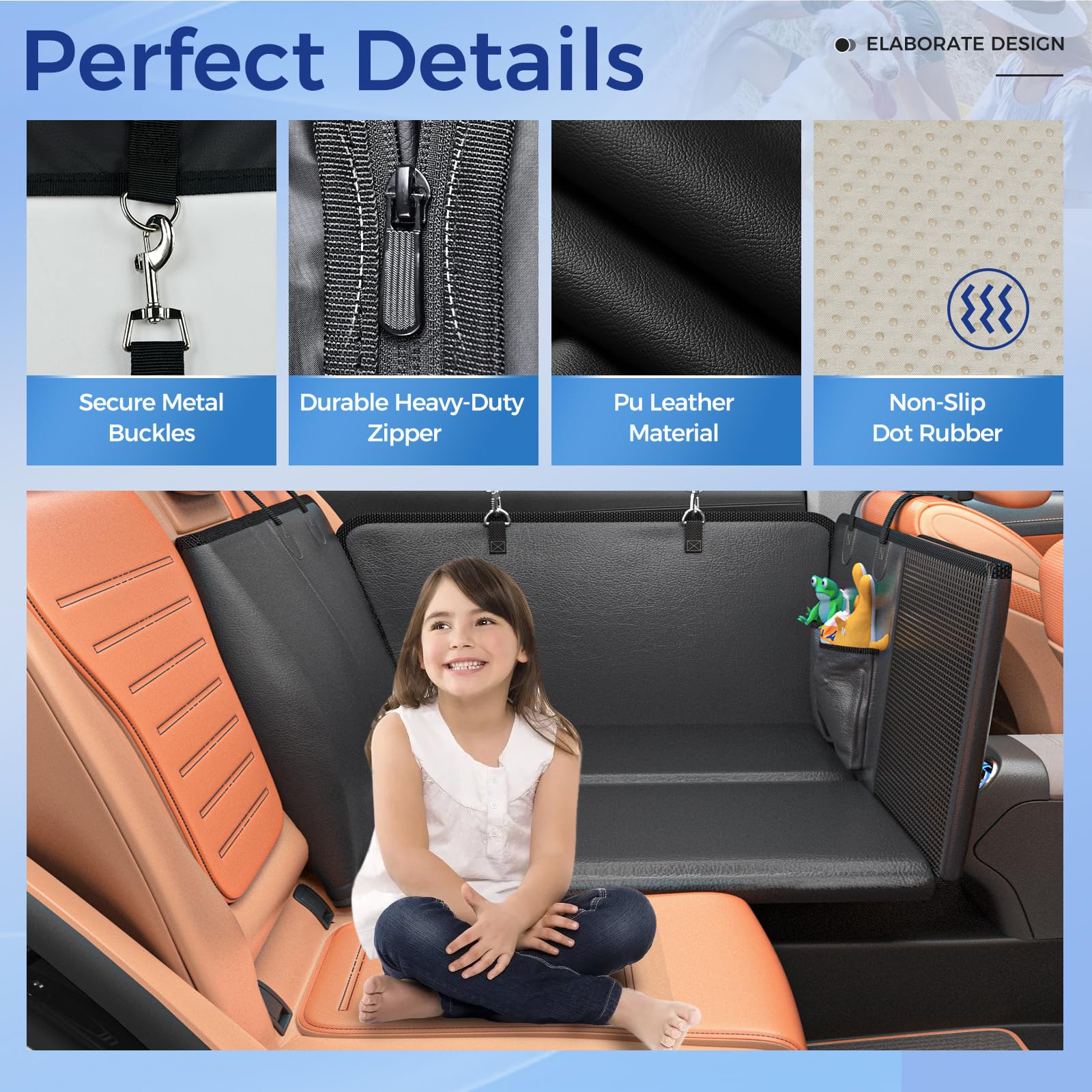 Back Seat Extender for Dogs, Hard Bottom Dog Car Seat Cover for Truck Back Seat, Upgraded PU Leather Dog Hammock for Car, Waterproof, Anti Scratch, Larger Space, Holds 400lbs - image 6
