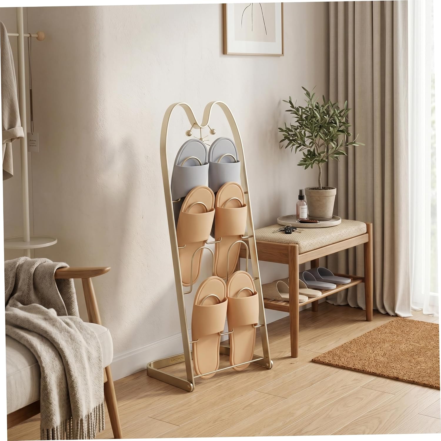 Shoe Organizer near Door Narrow Shoe Rack 4-Tier Cat Paw Design Gold