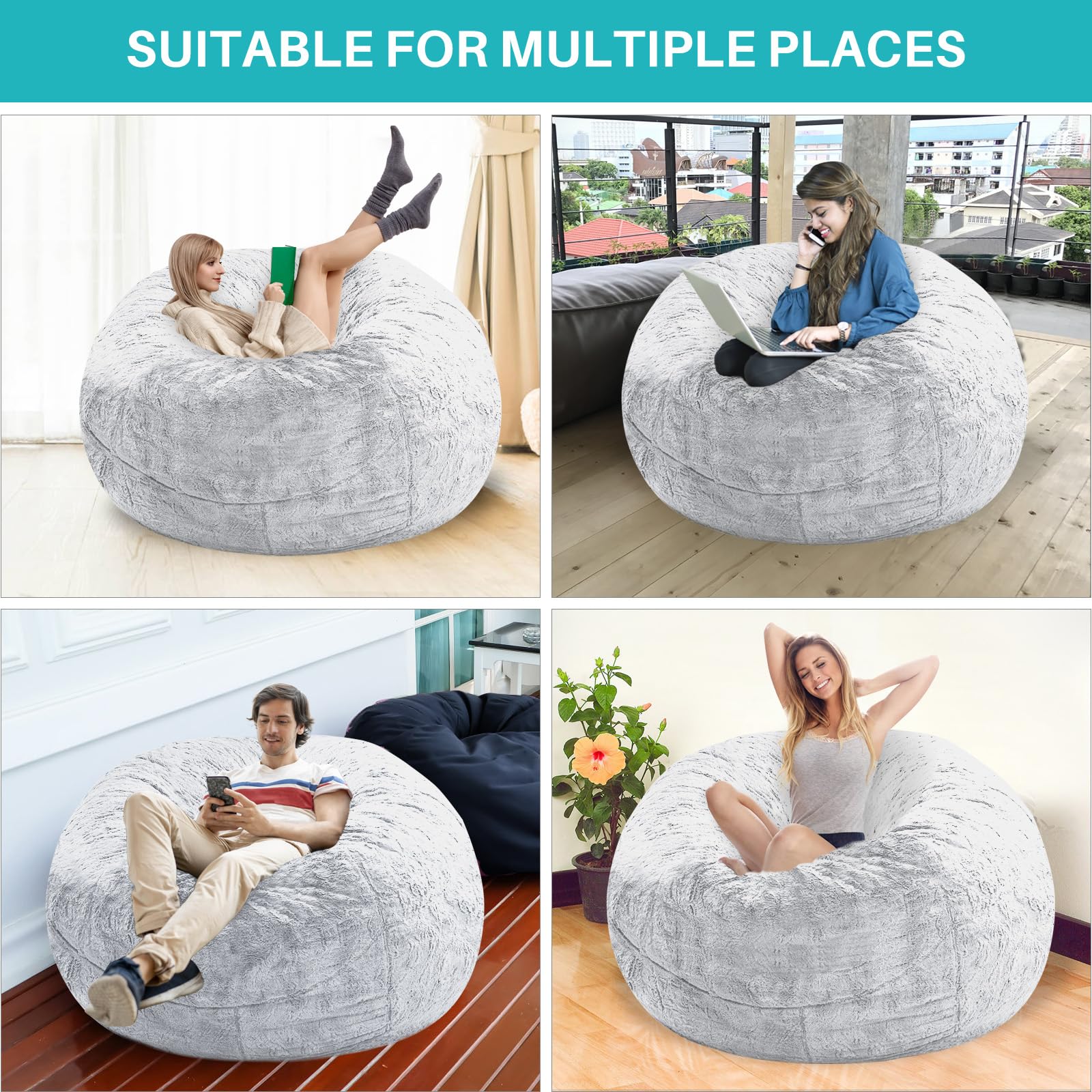 cjc Microsuede 6FT 7FT Foam Giant Bean Bag Cover Memory Living Room