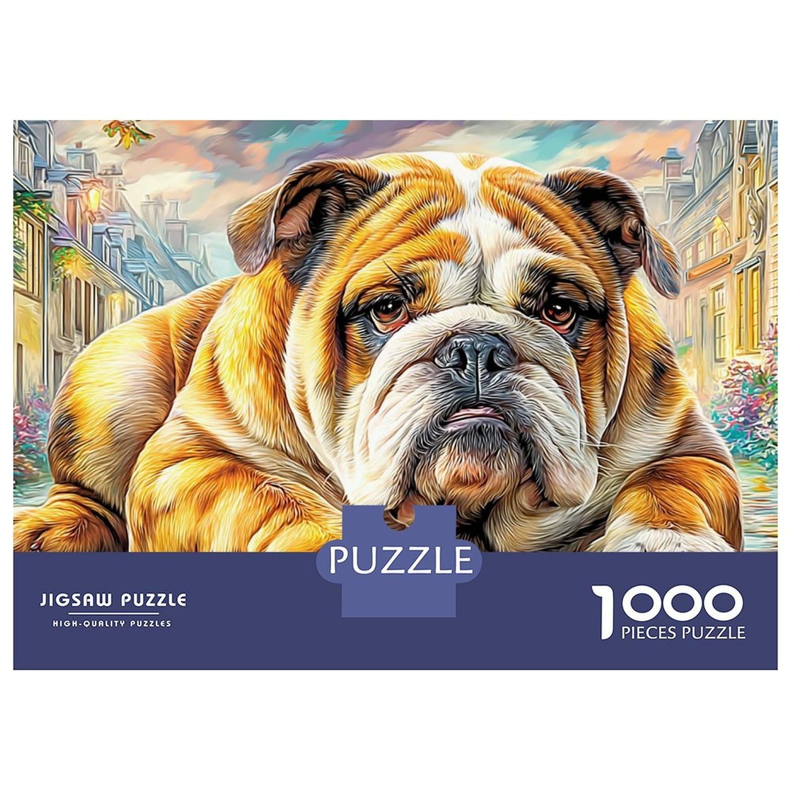 Bulldog Portrait 1000 Piece Thick Cardboard Bulldog Resting Jigsaw Puzzle for Adults Decompression Fun Present Activity Home Beautiful Decoration Best Gift 52x38cm/1000pcs