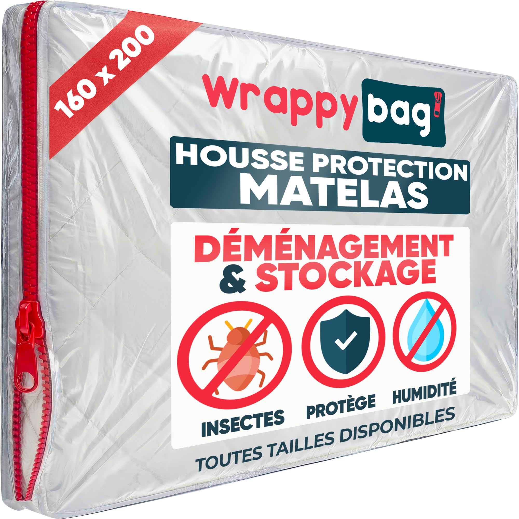 WRAPPYBAG – Housse de Protection en Plastique pour Matelas – 5 Tailles Disponibles – Sac de Rangement Imperméable et Résistant aux Déchirures – Déménagement, Stockage & Transport - 160x200