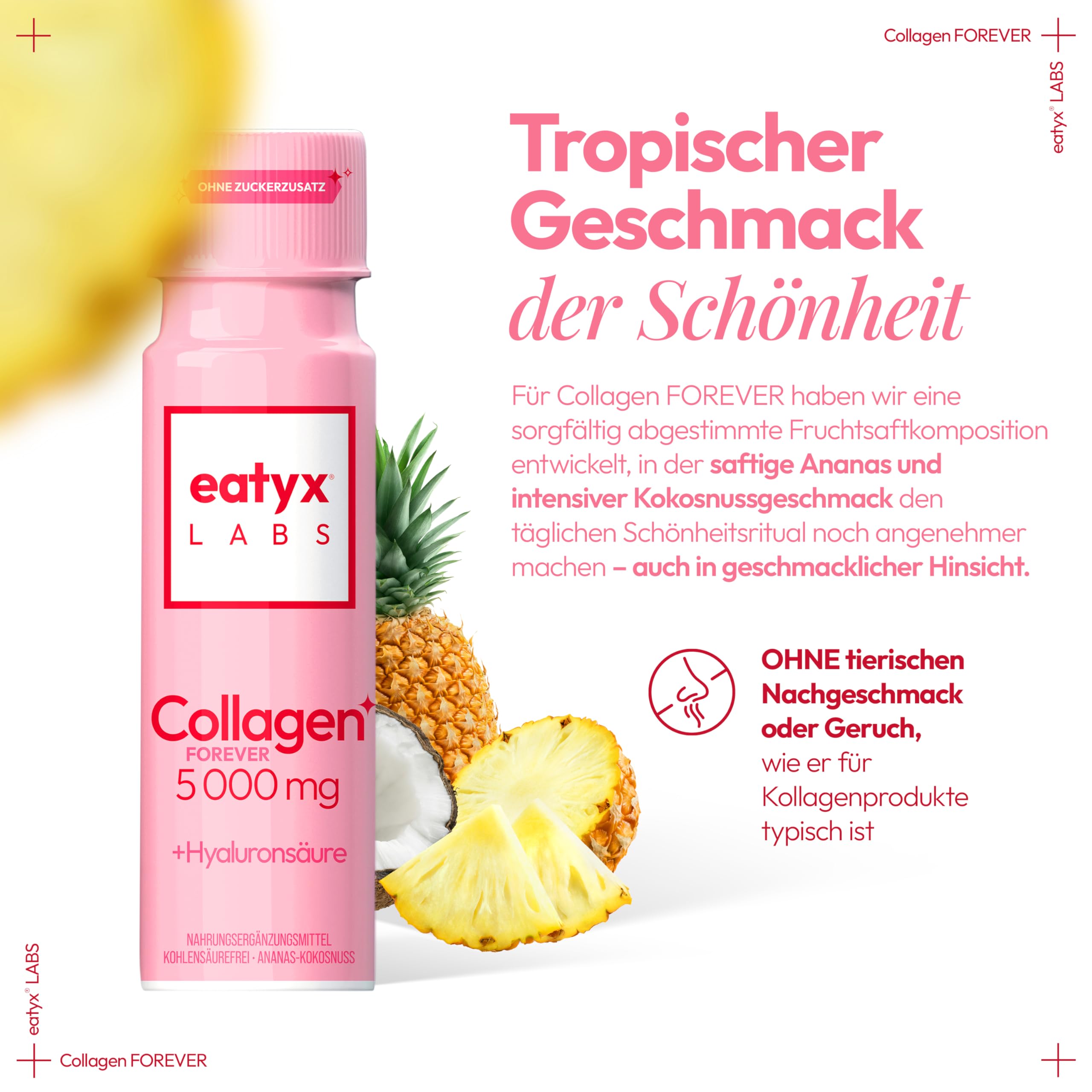 EATYX Labs Collagen Forever 30×80 ml – 30-dniowa kuracja kolagenowa 5000 mg, suplement diety na skórę, włosy i paznokcie, witaminy i kwas hialuronowy