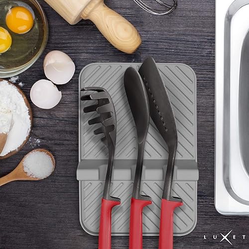Miniatura 5 de Soporte de cuchara actualizado para encimera de cocina, soporte de utensilios de silicona resistente al calor para encimera con almohadilla de