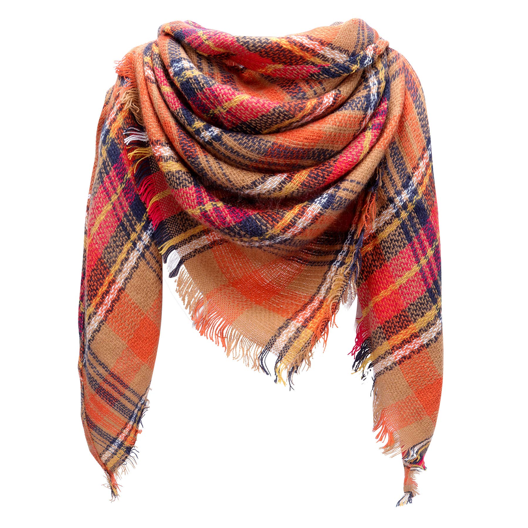 Kakaly Women's Orange-Sx-03 Tartan Scarf - Winter Plaid Blanket Scarfs Warm Large Triangle Shawl Wrap Cashmere Soft Checked Scarves Gifts