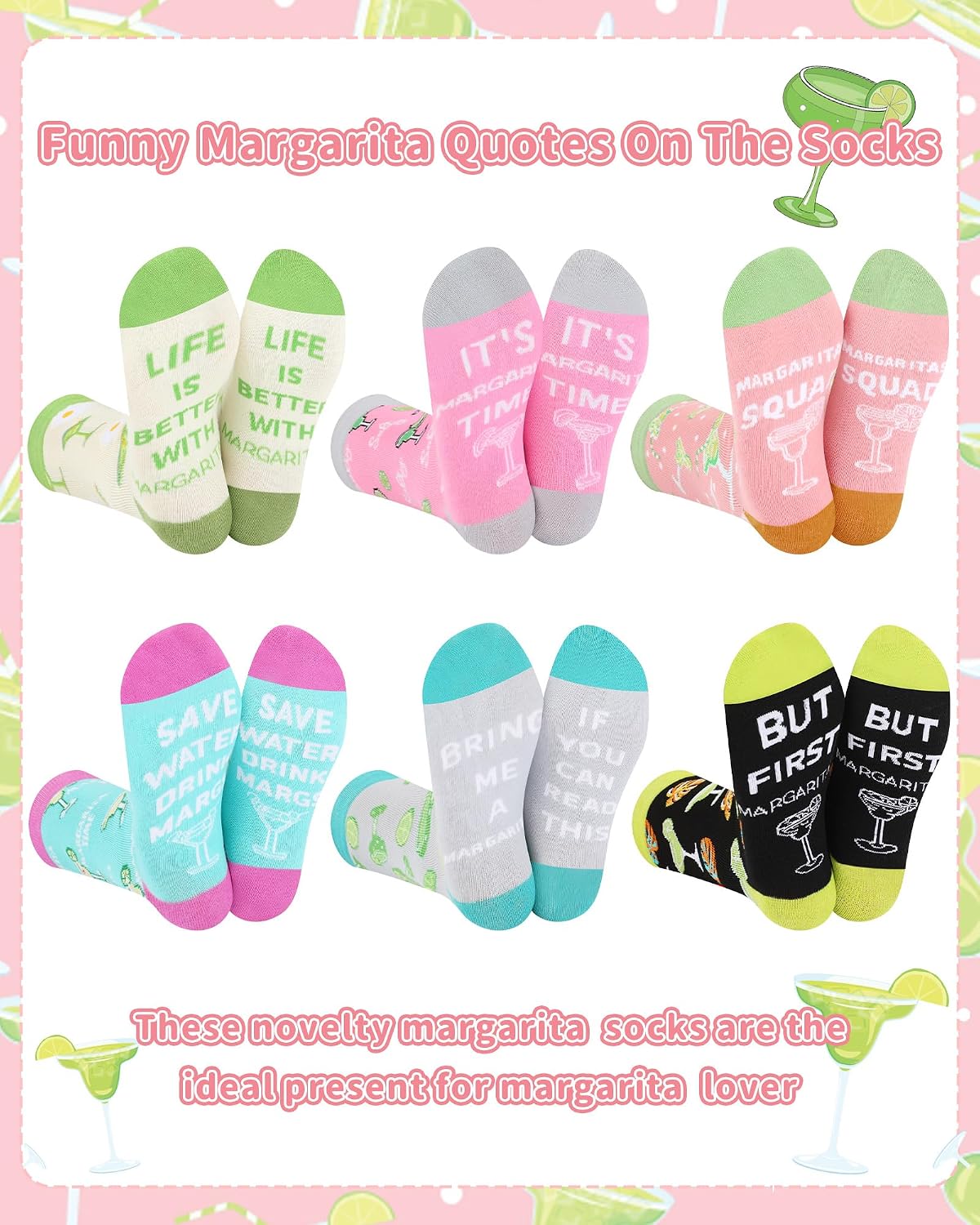 Halfchet 6 Pairs Drink & Alcohol Theme Crew Socks for Women Funny Wine Cocktail Martini Margarita Socks Birthday Mother's Day