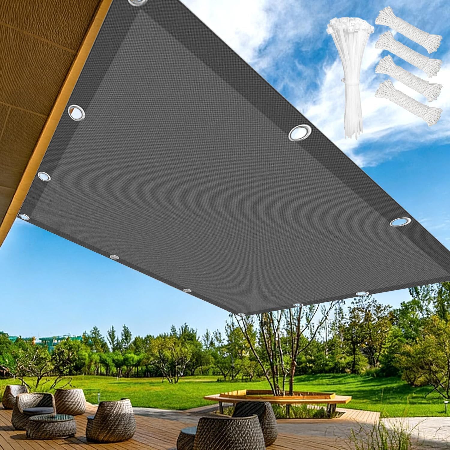 Voile d'Ombrage Carré 2.8x2.8m Polyester Anti-déchirure, Imperméable Toile Ombrage 200 g/m² 95% UV Protection, Terrasse, Jardin,Balcon, Rectangulaire, Cordes de 2 m,Gris foncé
