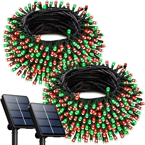 OZS Paquete de 2 luces LED extensibles superbrillantes de 164 pies, 400 luces LED extensibles rojas y verdes, impermeables, 8 modos de iluminación,