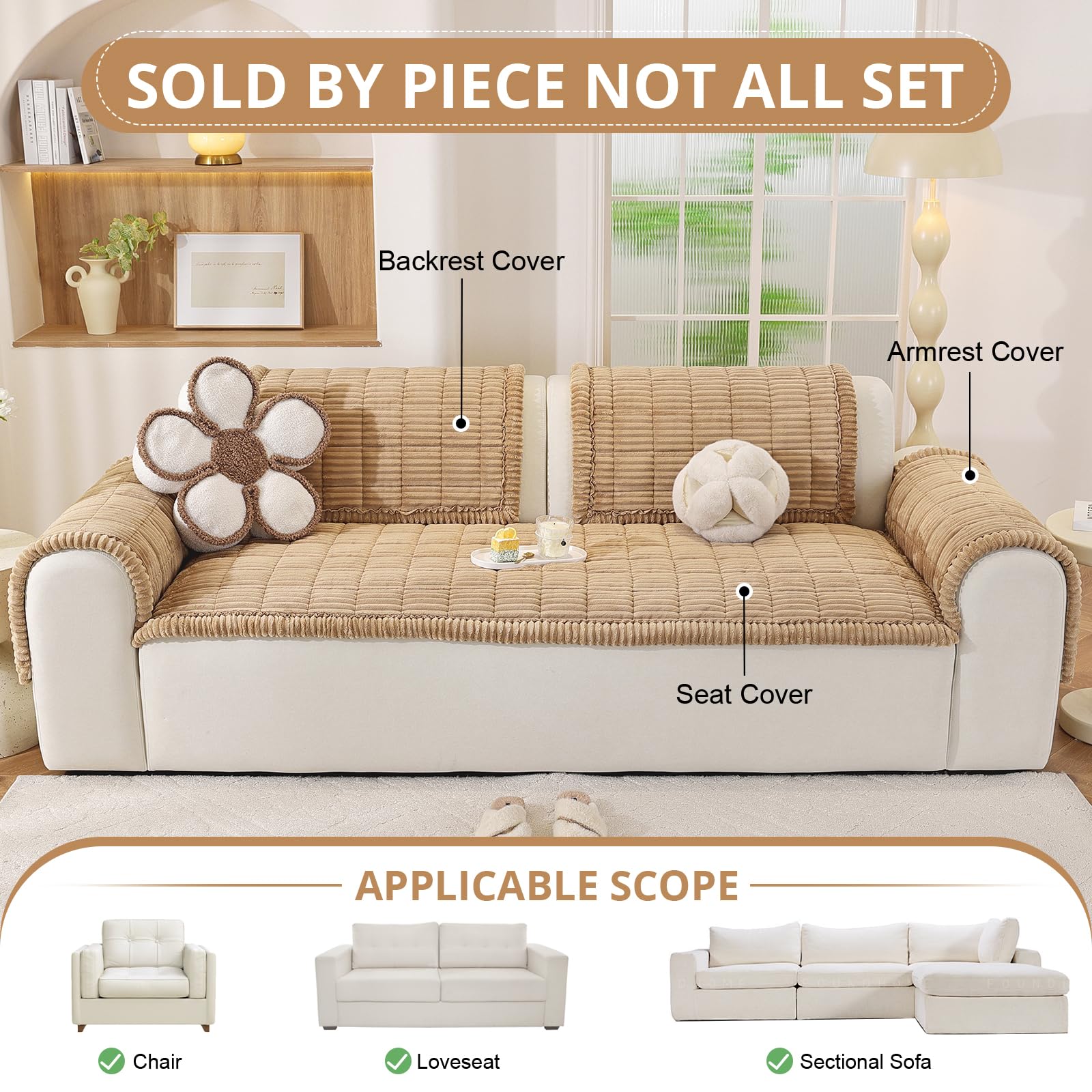 Dicke Sofa überzug Waschbar - 2026 Upgrade-Version Couch überzug 2 3 4 Sitzer, Anti-Rutsch Sofabezug, Gemütlich Sofa Cover Sofa bezug Sofaüberwürfe Möbelschoner für Wohnzimmer (70x150cm)