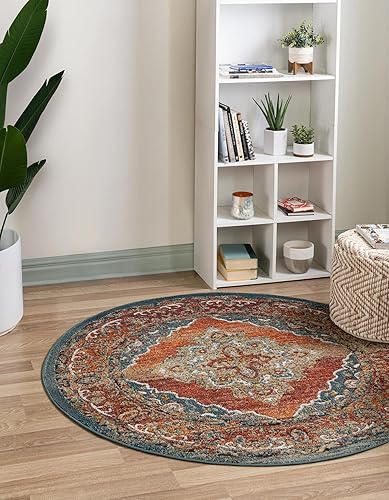 Unique Loom Isabella Collection - Alfombra de área - Rossellini (5 pies 1 pulgada, redonda, rojo óxidobeige)