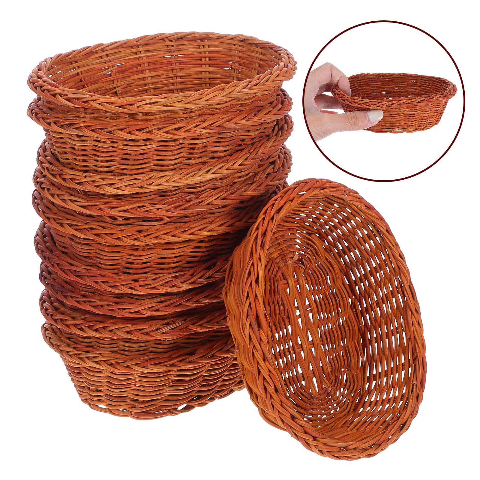 SHINEOFI 10 pezzi Cestini Intrecciati in Rattan Piccoli Ovali Contenitori Artigianali per Pane Frutta e Snack con Design Ventilato per Cucina e Casa