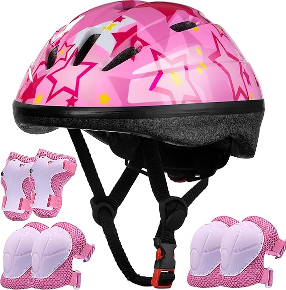 Kids Helmet Adjustable for Kids Ages 3-8 Years Old Boys Girls, Toddler Helmet with Protective Sports Gear Set Knee Elbow Pads Wrist Guards for Cycling Skateboard Scooter