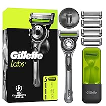 Gillette Labs Rasoio A Mano Libera Con Barra Esfoliante e Lamette di Ricambio, 1 Manico + 5 Lamette Gillette Labs Di Ricambio, Include Gancio Da Parete e Custodia Da Viaggio