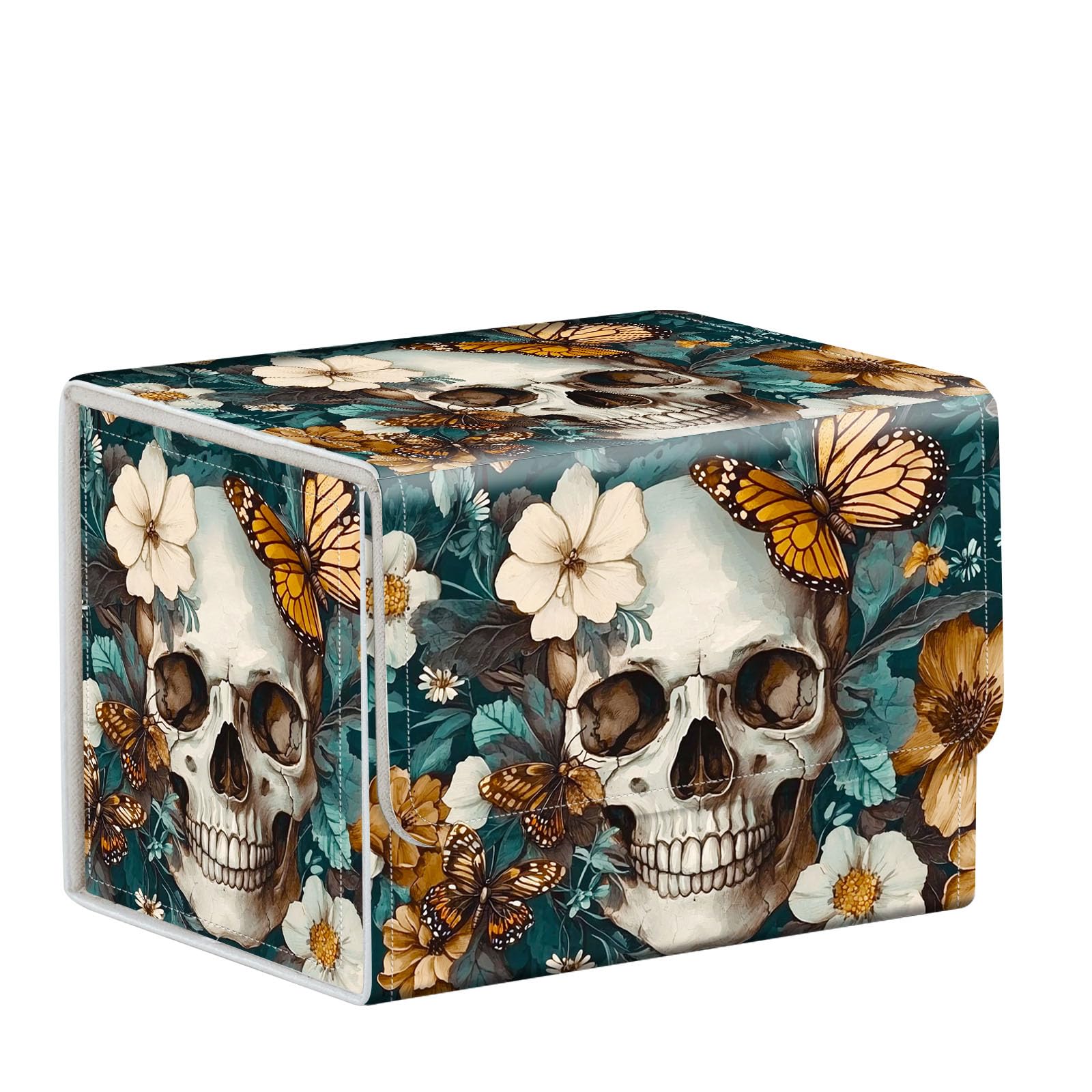 ETLKJVBL for MTG Card Storage Solution, Skull Surrounded by Flowers for MTG Card Box and Commander Decks, High Capacity Anime Card Sleeves for Mtg Deck Box, Designed Specifically for Mtg Players