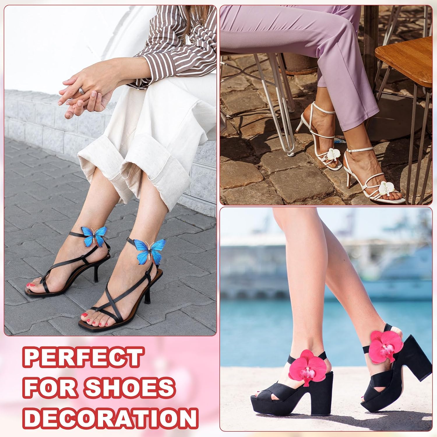 PATIKIL Flower Shoe Clips, 2Pcs Removable Decorative Bow Shoe Clips Butterfly Orchid Accessories Fashion Charms for Women Wedding Party Beach Vacation High Heel Sandals, Navy