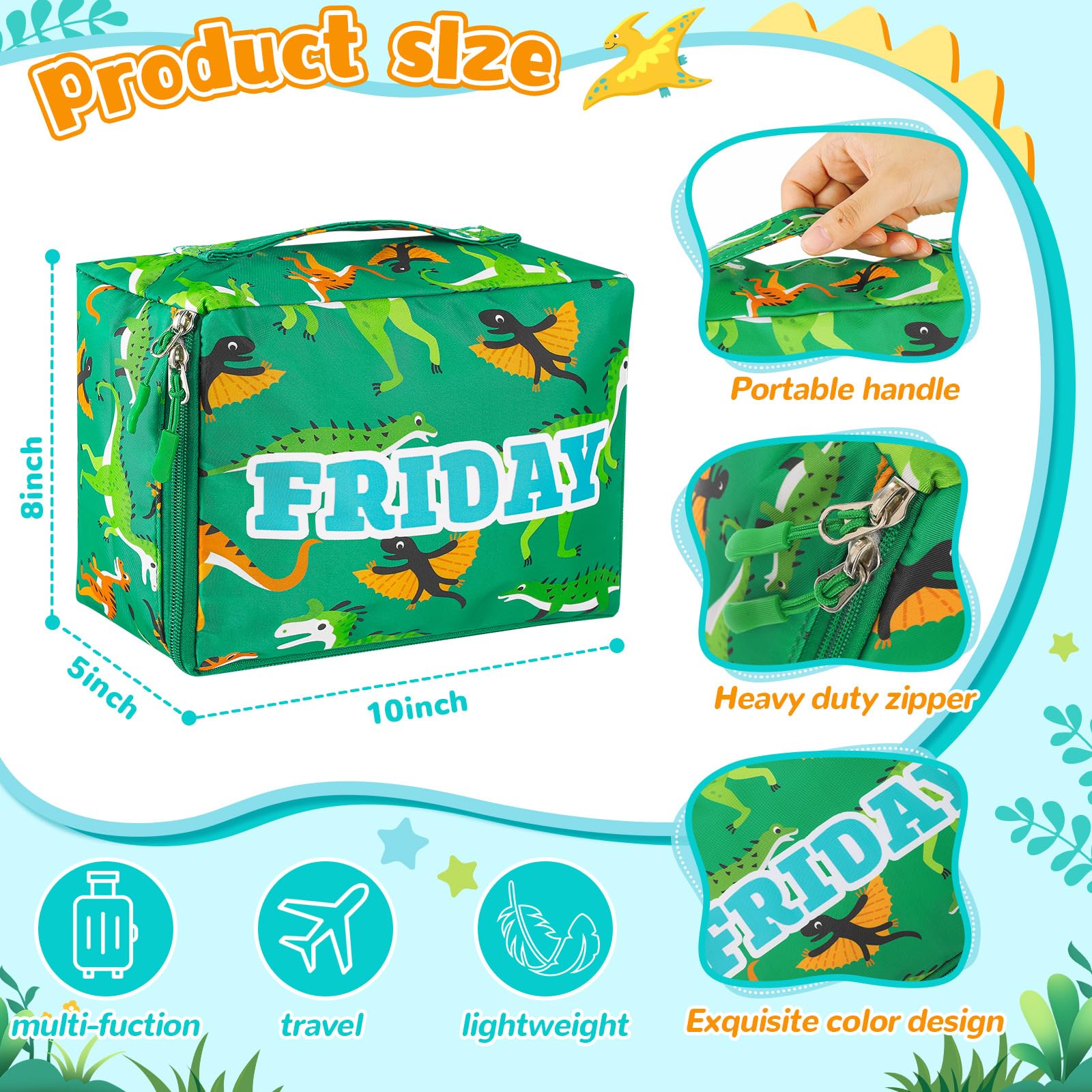 Paterr 7 cubi da imballaggio per bambini, per viaggi, giorni della settimana, cubi colorati per bagagli, valigie per vacanze del bambino (dinosauro)
