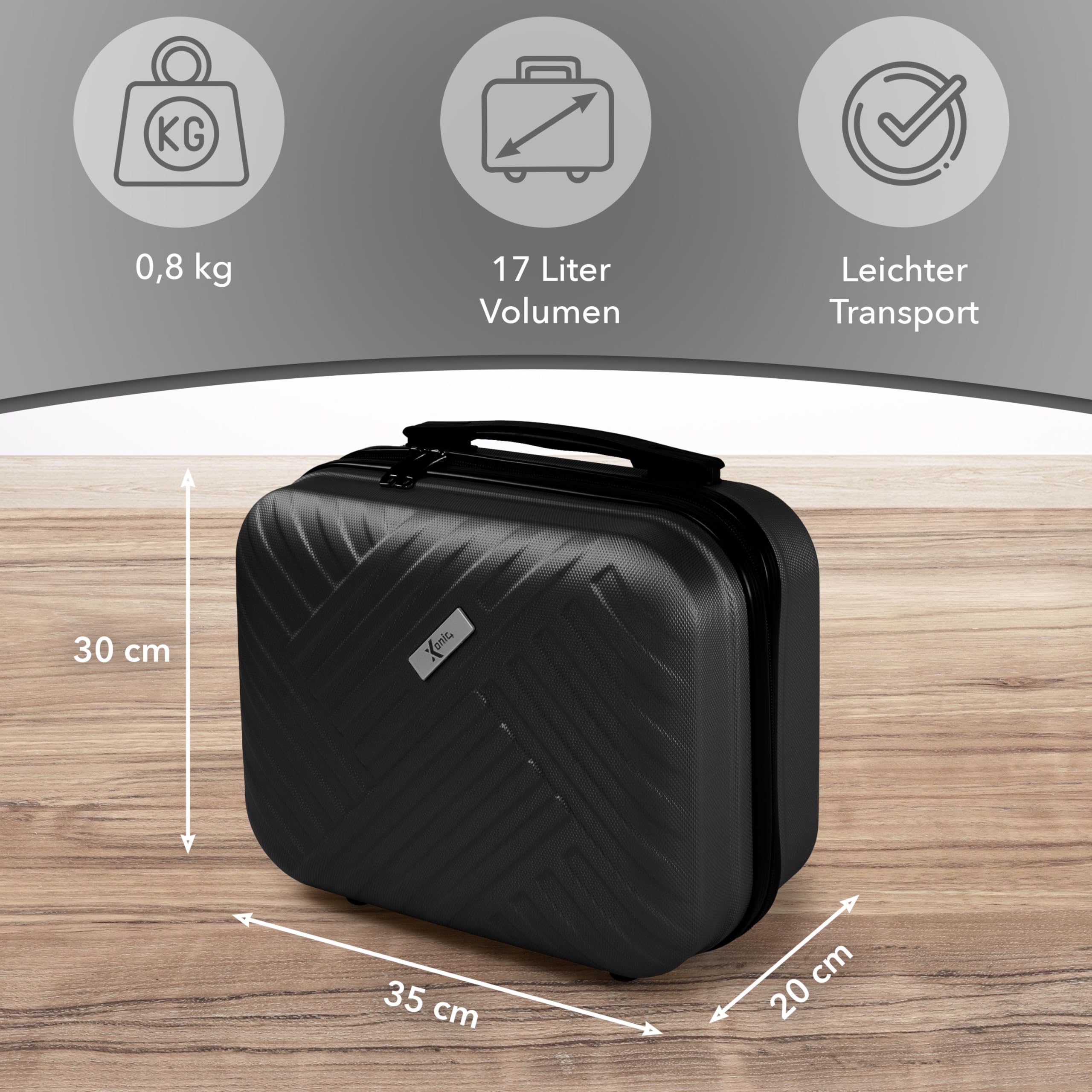 Xonic Design Kosmetikkoffer aus ABS Hartschale – Robustes Beautycase als Handgepäck – Kosmetiktasche für Reisen Schwarz