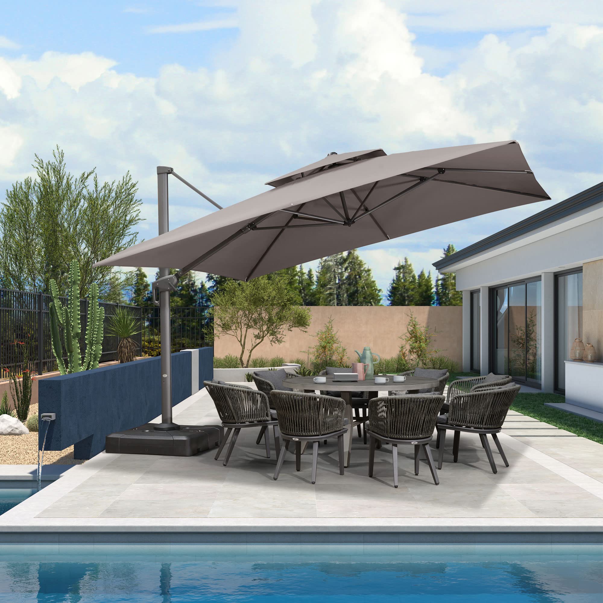 PURPLE LEAF 12 FT Cantilever Umbrella Outdoor Patio Eco-Friendly Olefin Umbrella, Large Offset Square Umbrella, Windproof Heavy Duty Hanging Outside Umbrella for Patio, Taupe