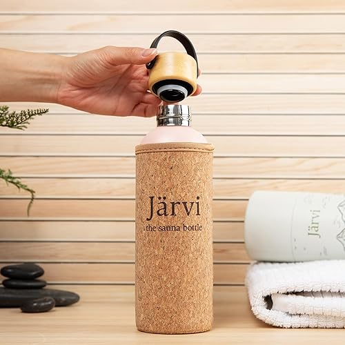 Miniatura 7 de Jarvi The Sauna Bottle - 18.5 oz / 549ml Icy Cold Water & Cool to Touch even in Hot Saunas - Natural Cork x Neoprene Outer Layer - Double Wall Rosa