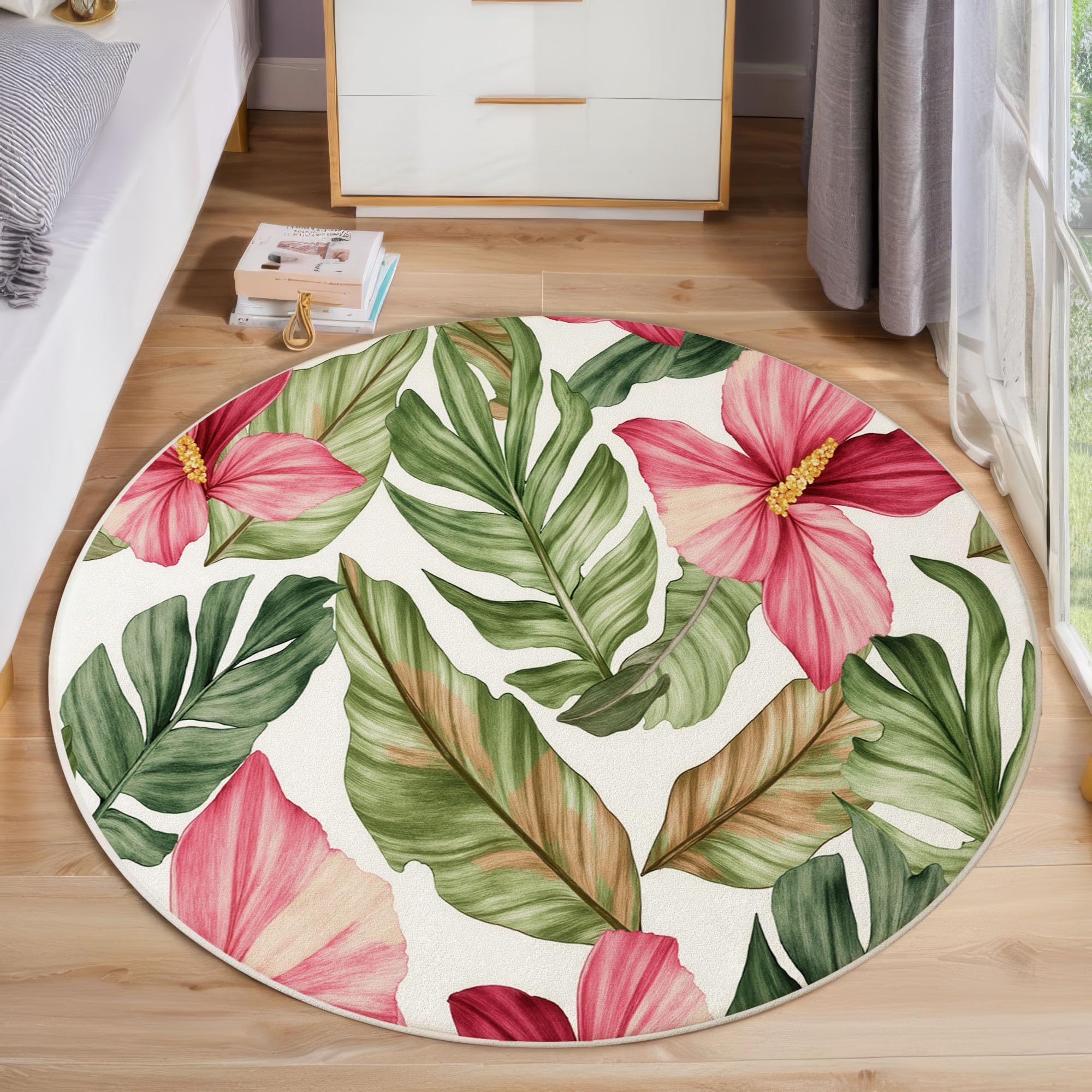 Fleurs aquarelles Tapis Salon Rond 180cm Lavable en Machine Rug
