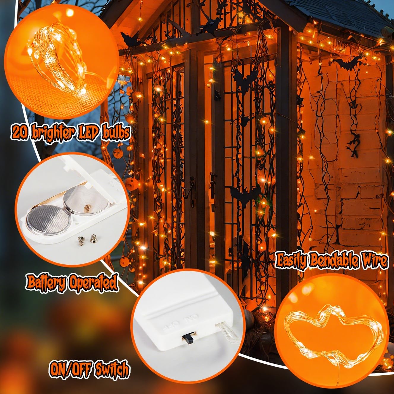 Guirnalda de luces LED estrelladas, luces de hadas que funcionan con pilas, luces de alambre de cobre para decoración de Navidad, disfraces, bodas (naranja, pies, 7.2)